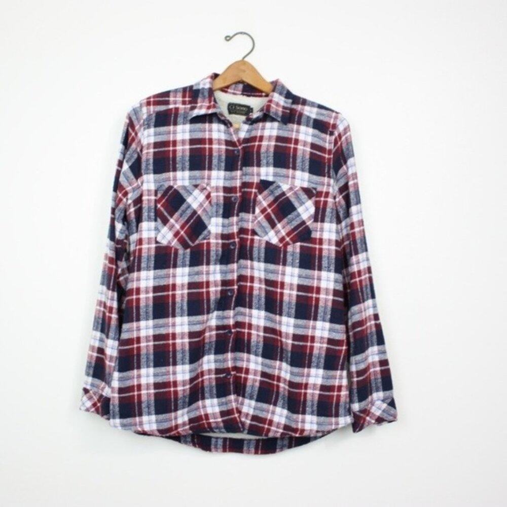 Ci Sono Button Down Shirt Women's Sz Large Shacket Plaid Collection Sherpa Line